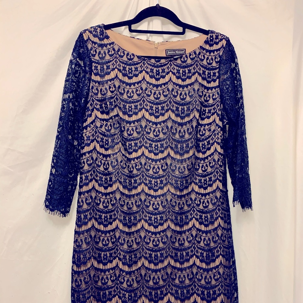 Jessica Howard Semi Formal Knee Length Navy Blue Illusion Dress